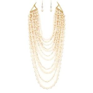 Cream and Gold Multi-Layered Pearl Statement Necklace